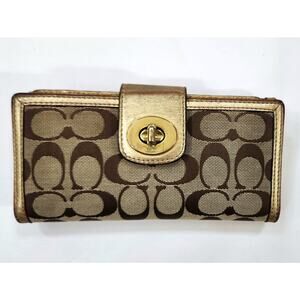 COACH 43609 Turnlock Signature Jacquard Bi-fold Wallet/ with Checkbook Wallet